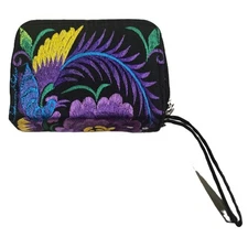Adorable Jeweled-Colored Embroidered 3-Zip Around Pocketed Wristlet Wallet 