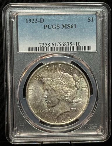 PCGS MS 61 1922-D Peace One Dollar Silver Coin S$1 -410