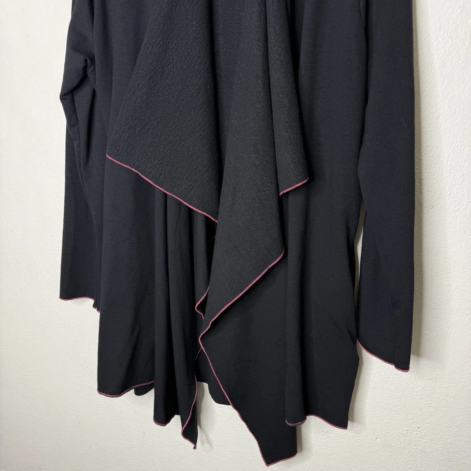 Fresh Produce Black Open Front Cardigan Pink Trim Pockets Women’s Medium/Large - Image 3 of 4