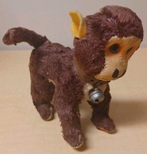 Vintage 1950s Stuffed Mohair Unjointed Monkey Toy With Bell