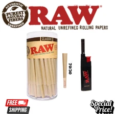 RAW Cones Single Size 70/30 Dogwalker 102ct W/ Raw Long Tube Lighter