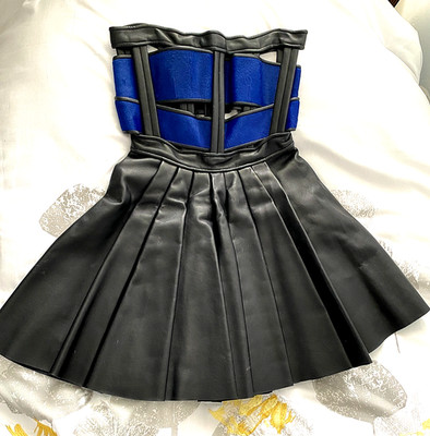 David Koma Women's Black PL Blue Cowhide Bondage Dress UK10 US6 WOW