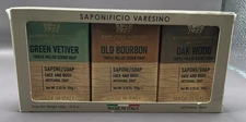 3 SAPONIFICIO VARESINO Men Scrub Soap Bar Set Green Vetiver & Oak Wood &Bourbon 