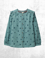 Women’s White Stuff Shirt Florine Embroidered Shirt Teal Long Sleeve Button Up
