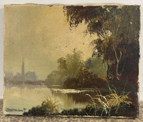 Signed Oil Painting On Canvas DUMONT (19th-20th Century) Lacustrine Landscape