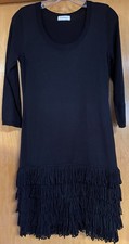 Calvin Klein Women's M Black Tiered Knit Sweater Loop Fringe Dress, NWOT