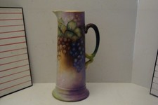 Limoges J.P.hand painted 13 1/2 inch ewer tankard grape and leaves