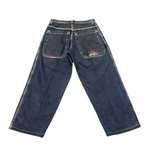 34x28 Vtg JNCO Jeans 34x30 Huge Wide Baggy 90s Y2K Rave Skater Embroidery Logo