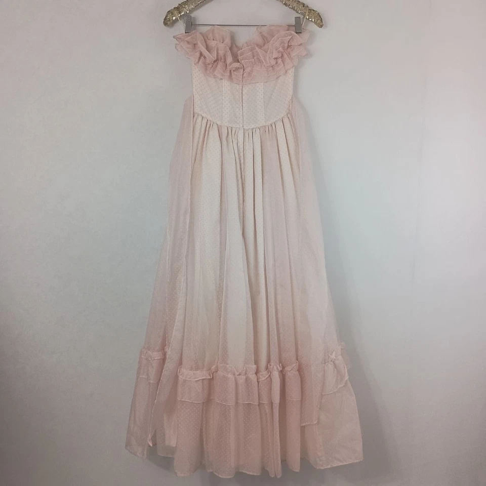 Maxi Vestido Vintage Años 80 Jessica McClintock Gunne Sax Mujer Rosa Punto Suizo Talla 5 Foto 4 de 4