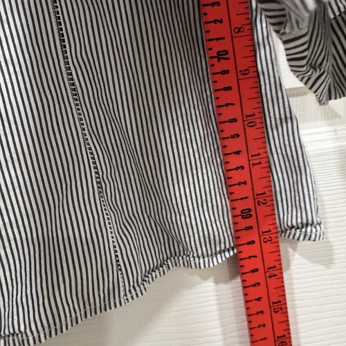 Max Mara Weekend Blouse Size XL White Blue Stripe 3/4 Sleeve Cotton Ruffle VNeck - Picture 11 of 12
