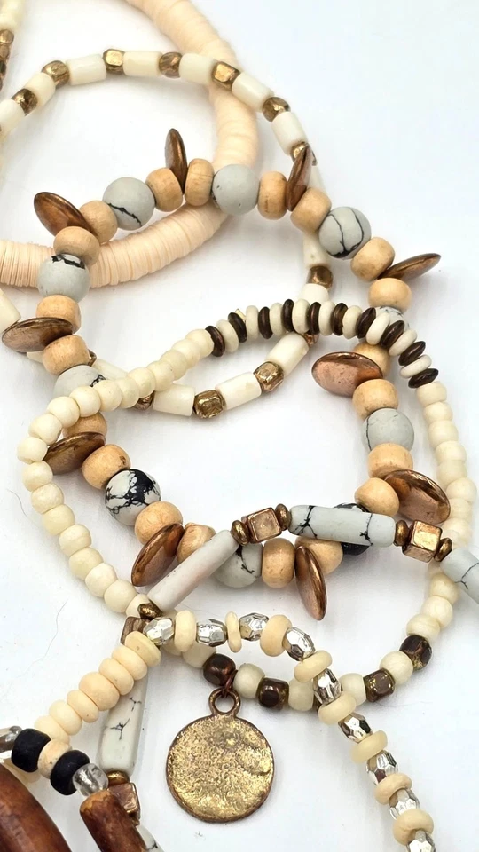 Lote de 12 pulseras elásticas apilables con cuentas y piedras preciosas naturales de madera boho Foto 3 de 4