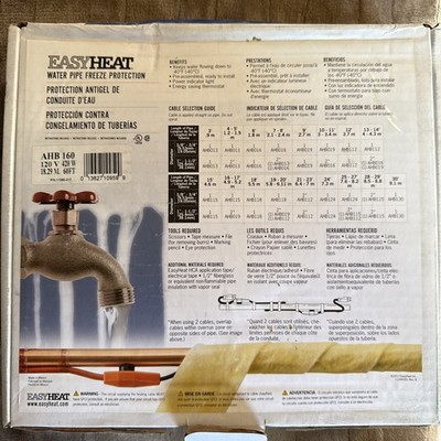 Easy Heat 60ft Heat Cable AHB-160 EasyHeat Electric Water Pipe Freeze Protection
