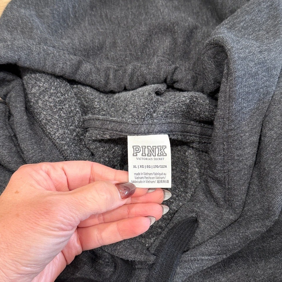 PINK Charcoal Gray Everyday Lounge Campus Floral Pullover Fleece Hoodie Size XL - Image 3 of 4