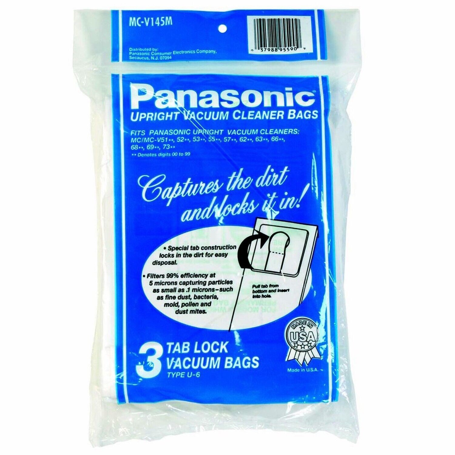 Genuine Panasonic Upright Vacuum Cleaner Bags MCV145M Type U6 TAB