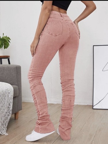 women pink stacked denim NEW | eBay