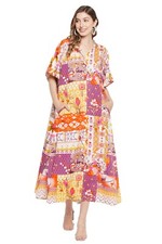 Women Kaftan Long Maxi Dress Plus Size Button V Neck Boho Kimono Gown Caftan