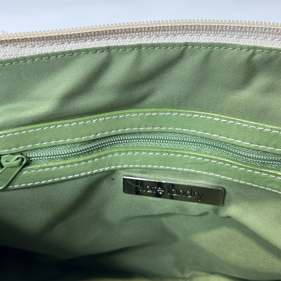 Bolso de Mano Kate Landry Natural Verde Paja Cuero Suave con Doble Bolsillos Frontales Foto 4 de 4