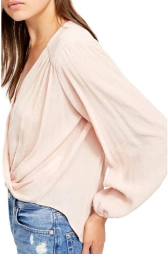 Free People Tunic Blouse Rose Pink Sheer Long Sleeve Wrap NWT Size XS V Neck - Picture 3 of 15