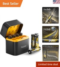 Rechargeable AA Lithium Batteries with 2500 Charge Cycles and Storage Solution