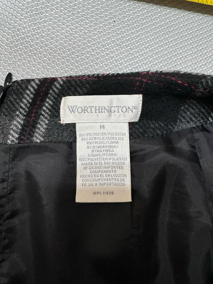 Vintage Skirt 14 Black Red Plaid Full Length Fringe Wool Blend Academia Y2K - Image 2 of 4