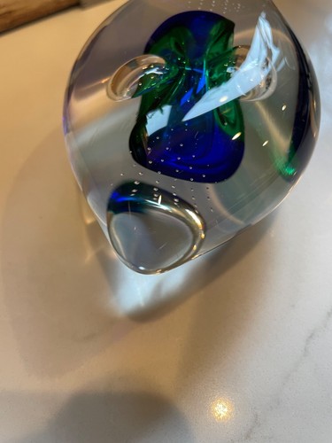 MUNDGEBLASENER KUNSTGLAS BRIEFBESCHWERER Murano Stil Kobaltblau/Grün/Klar - Bild 7 von 11