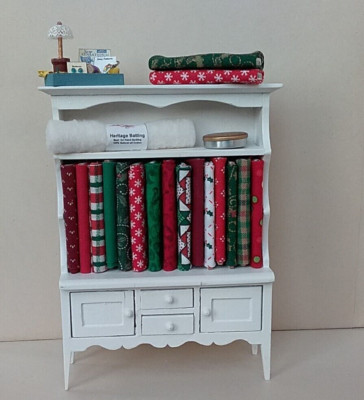 Dollhouse Miniature Christmas Sewing Cupboard Fabric Notions Santa Shop 1:12