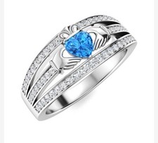 Heart Shape Blue Topaz Ring 925 Sterling Silver Engagement Gift for Her