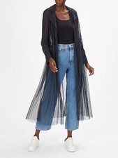 New With Tags Max & Co Sheer Trench Coat In Navy Blue Mesh Pleated Tulle 12