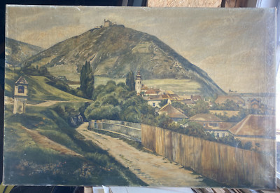 ÖLGEMÄLDE BERGE J. STEKLER SIGNIERT BURG SCHLOSS TAL MARTERL KLEINSTADT ABER WO?