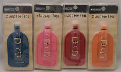 Set of 4 Protege Vinyl Luggage Tags Suitcase ID Strap Travel Red Orange Blue