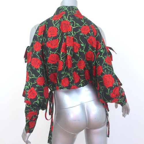 Alexander Wang Cold Shoulder Shirt Rose Print Silk Size Small Long Sleeve Top - Picture 5 of 7