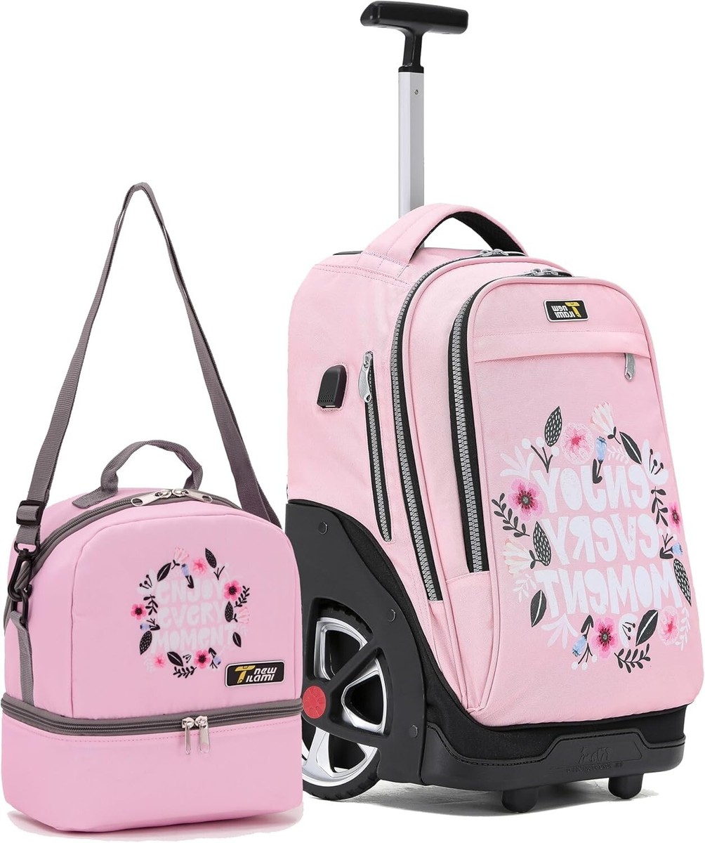 Durable Rolling Backpack with Matching Lunch Bag Perfect for
