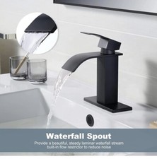 Black Waterfall Spout Bathroom Faucet, Single Handle Bathroom Sink Faucet