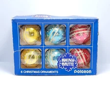 Vintage Shiny Brite Poloron Red, Blue, Gold Glass Ball Christmas Ornaments Bo6