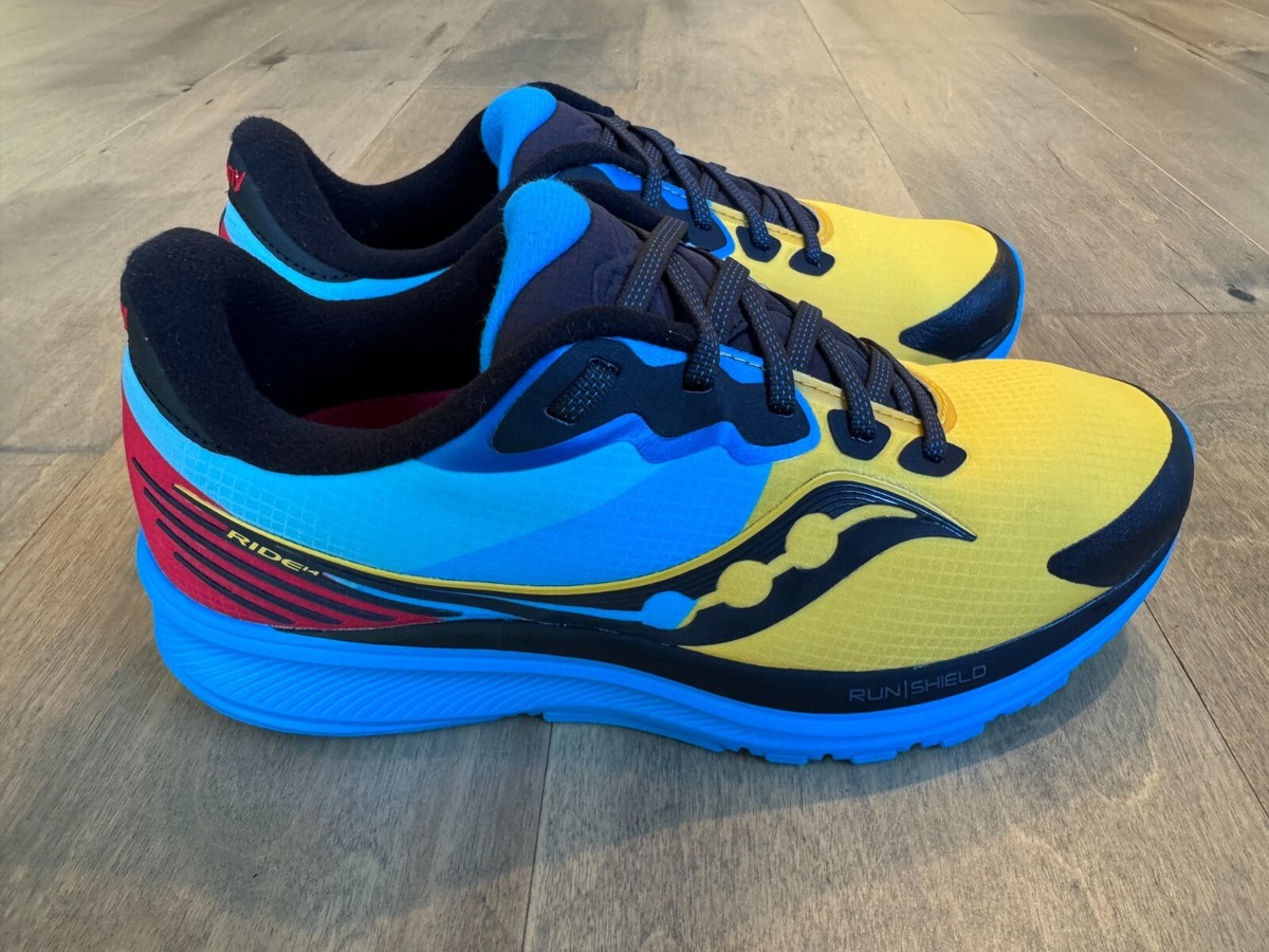 Saucony Ride 14 Blue Yellow Red Running Shoes Sneakers S10652-1 Women's Sz  EUC