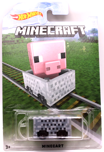 Hot Wheels 2016 Minecraft #6 Mine Cart gray pink pig face blk5spk's