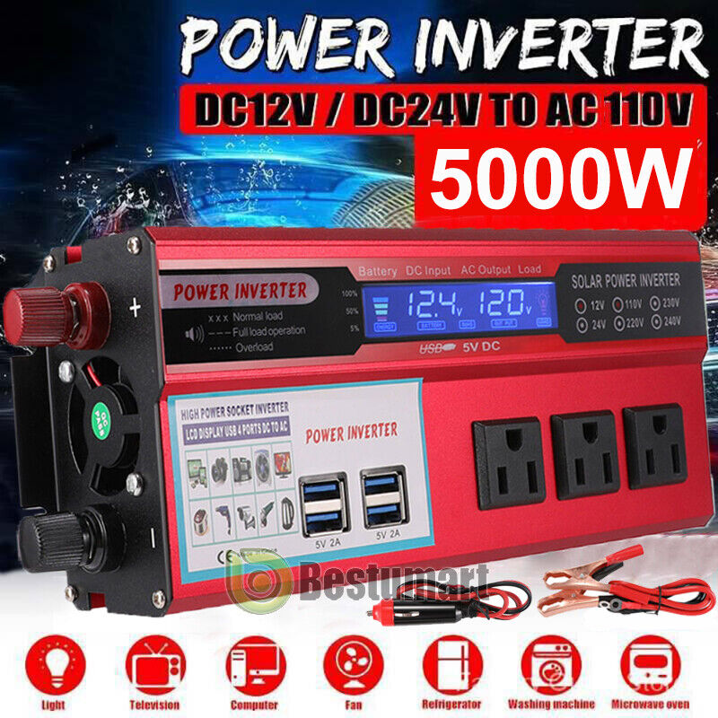  Car Power Inverter, 12V to 110V / 220V Converter, 3000W Power  Inverter Pure Sine, USB 2.1A Charging Ports, Charge Your Laptop Smart Phone  Tablet Consoles & More, Durable Aluminum Body 