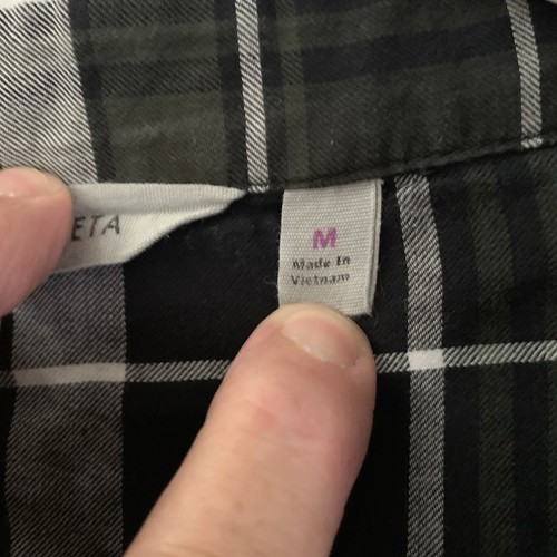Camisa Athleta Mujer M Negra Gris Verde A Cuadros Manga Larga Abotonada - Imagen 5 de 12