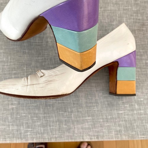 Vintage 1960s 70s Mod Pumps Heels MERLI for Neiman Marcus 8 AAA Italy Sherbet - Picture 8 of 11