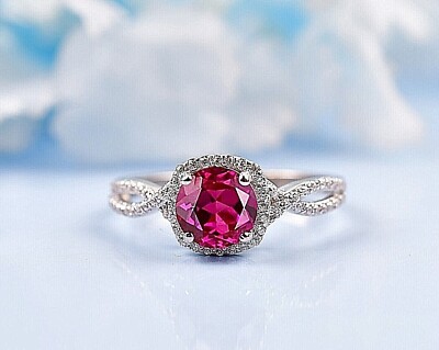 Round 1.85 Ct Ruby Engagement Ring With Moissanite Bridal Ring Anniversary Gift