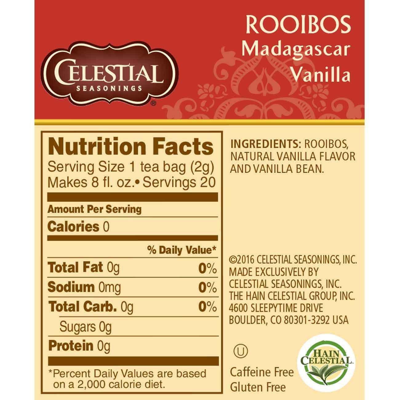 Celestial Seasonings African Red Herbal tea, Rooibos Madagascar Vanilla