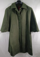 Vintage Lodenfrey Dark Green Wool Blend Red Plaid Lined Cape Coat Size 46
