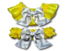 Yellow and Gray Chevron Garters - handmade satin wedding garters - bridal - prom