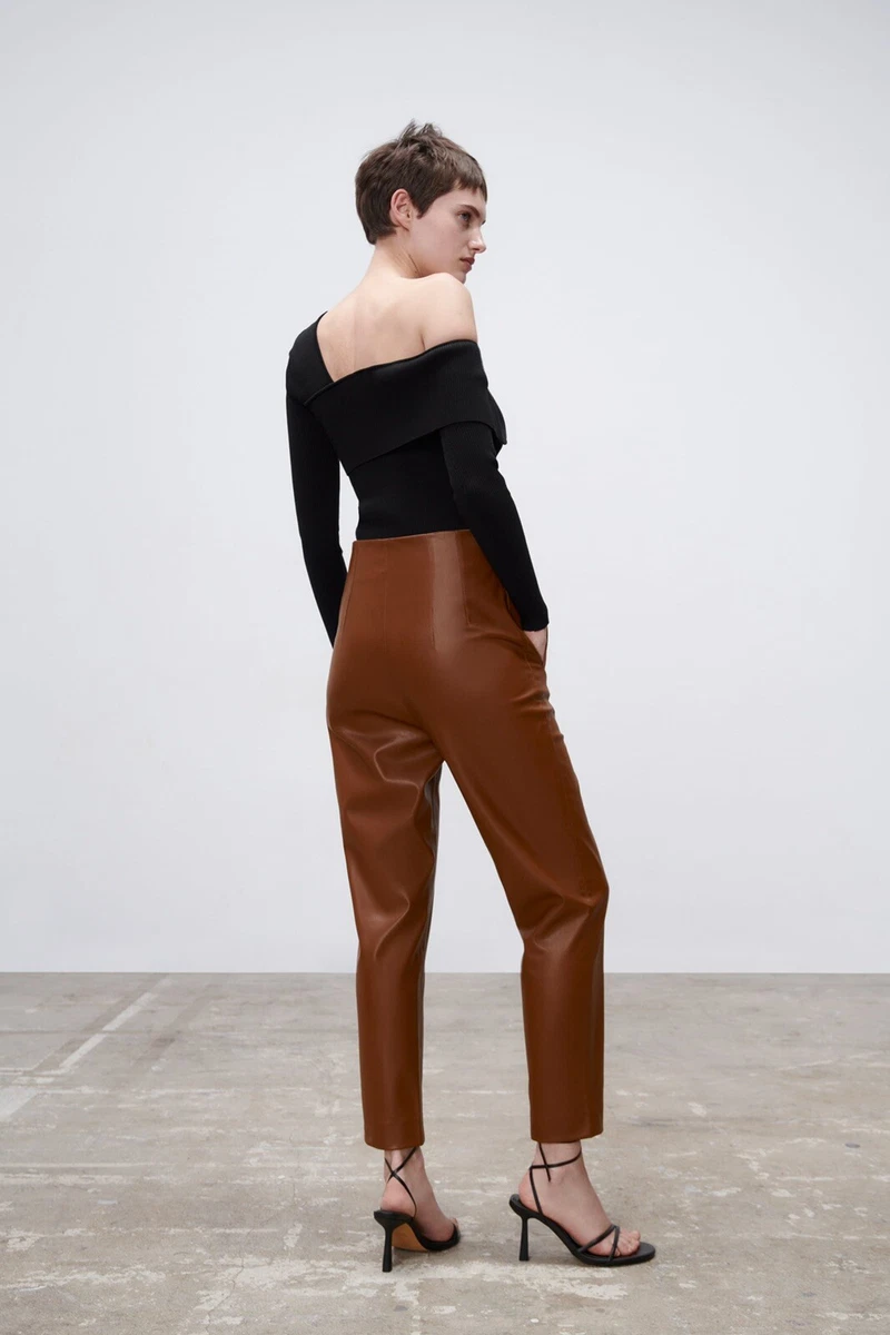 leather high waisted pants zara