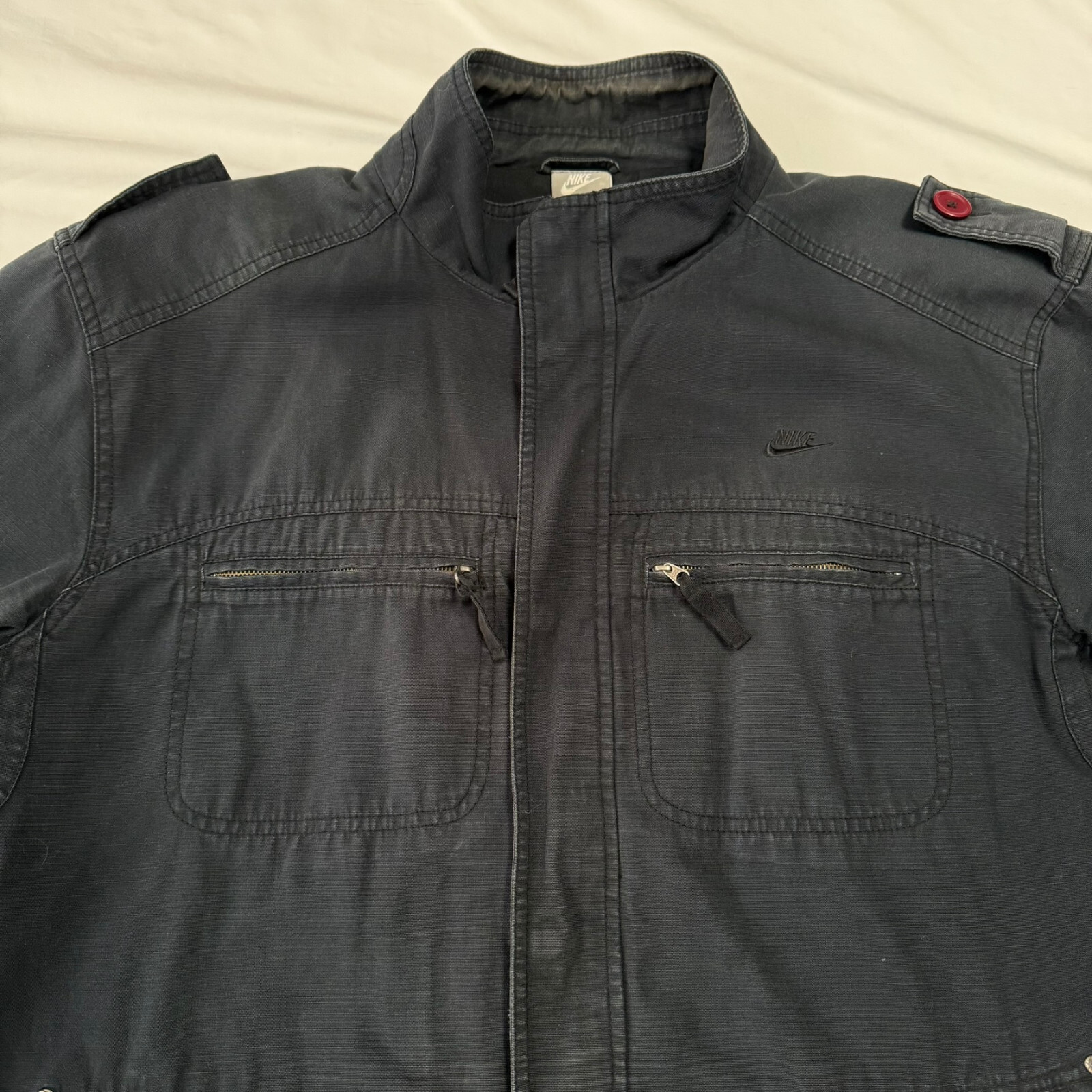 SACAI X NIKE Cappotto vintage Nike Chore Barn uomo XL nero tela zip tasche giacca a scatto Y2K