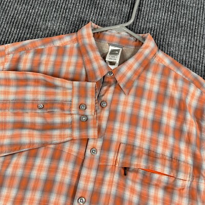 The North Face Shirt Mens XL Extra Large Orange Plaid Long Sleeve Button Up