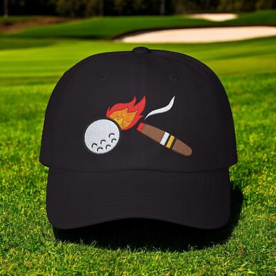 Cigar Golf Ball Flame Embroidered Hat Golfing Sun Cap Cigars Cigar Style Co.