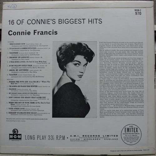 Connie Francis - 16 Of Connie's Biggest Hits (LP, Comp, Mono) - Picture 4 of 4