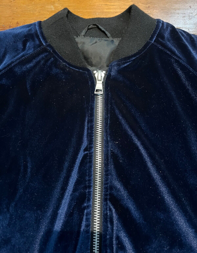 ASOS Design Men's Blue Velvet Bomber Jacket Size M - Picture 3 of 17