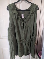 Lane Bryant Women's Plus Size 30/32 Blouse Top Sleeveless Green Plaid Rayon V-Ne